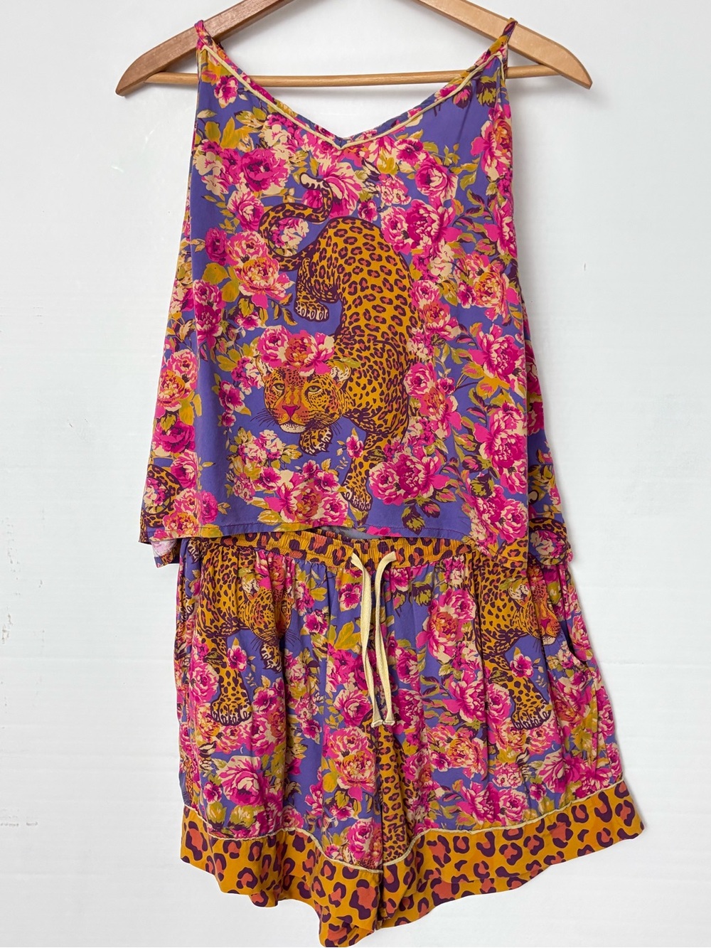 Powder Cheetah Floral Leopard Print Cami & Short Pajama Set Large